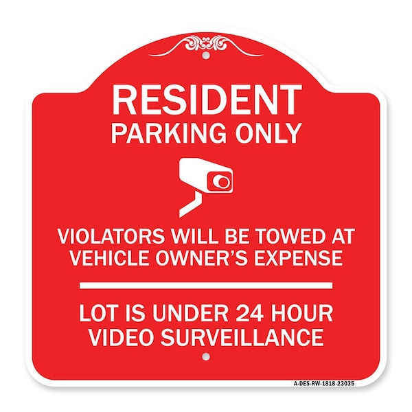 Reserved Parking Resident Parking Only Violators Will Be Towed at Owners Expense Lot, RW-1818-23035